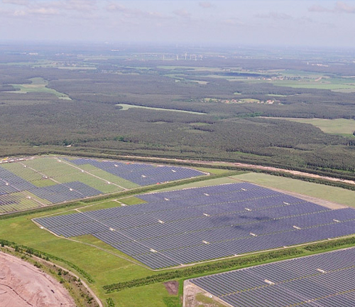 Hanwha Qcells' solar panels at the Finsterwalde Solar Park in Bradenburg, Germany.