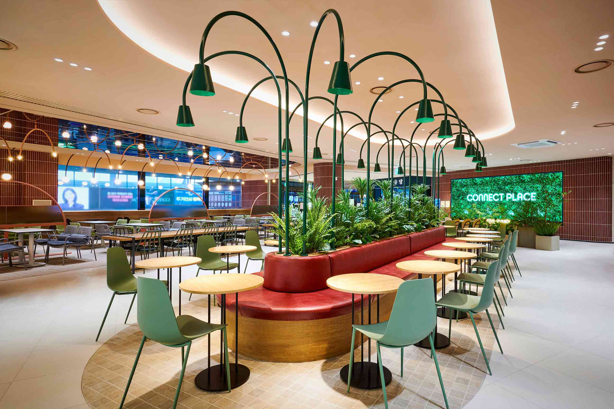 A stylish cafe in Hanwha's Connect Place at the Cheongnyangni Station complex.